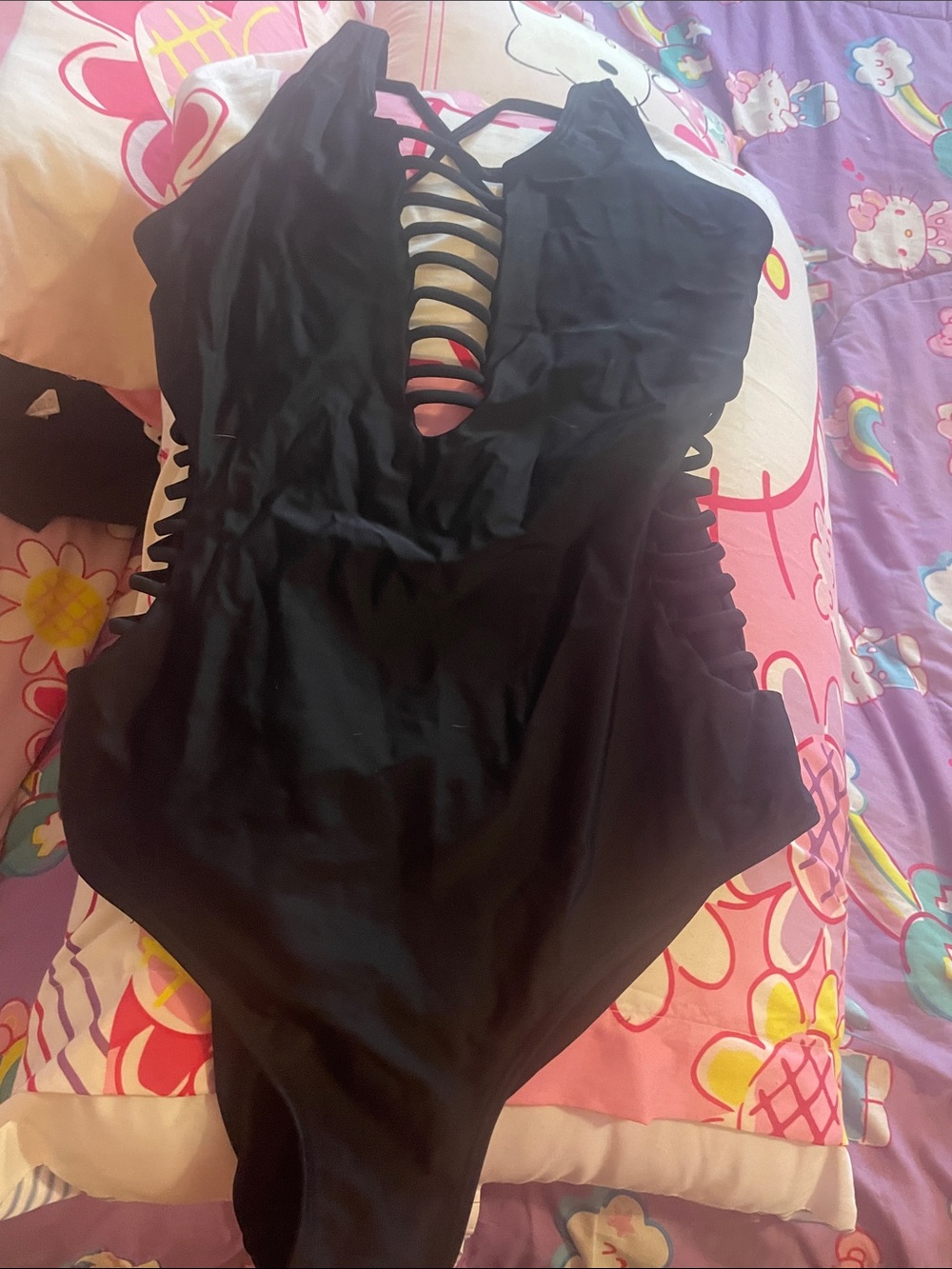 Black Strappy One-Piece Swimsuit